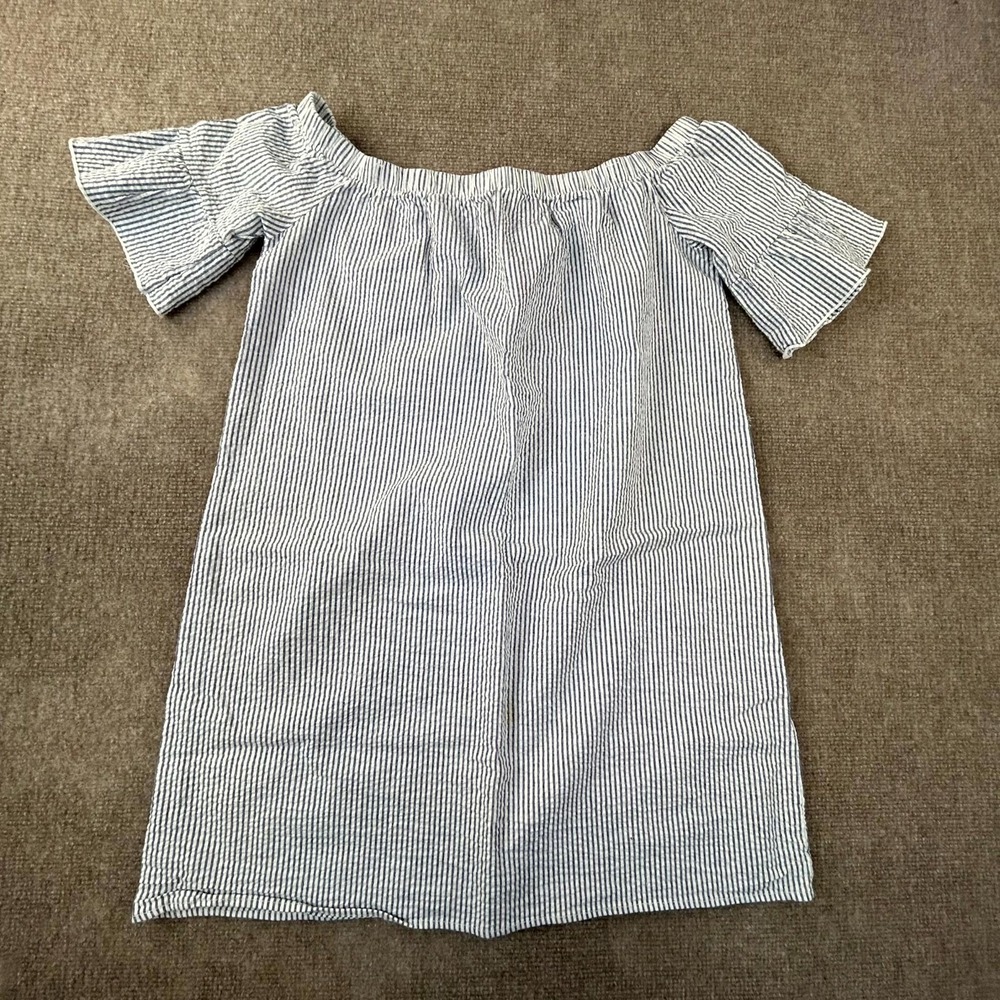 Pink Lemonade Mini Dress Women Large Blue White Seersucker Boho Off-The-Shoulder